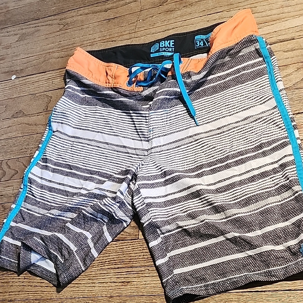 BKE Sport Men's Swim Shorts - Orange, Black, and White